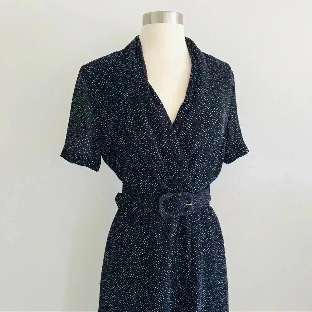 Vintage Liz Claiborne Polka Dot Midi Dress Retro - Picture 2 of 9